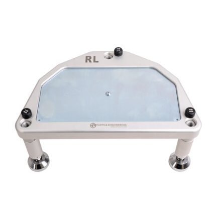 NP Elite Base Leveling Plate – CNC-machined aluminum hub-stand leveling base with adjustable feet for motorsport geometry setup.