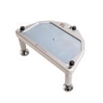 NP Elite Base Leveling Plate side-angle view – CNC-machined hub stand leveling base with four adjustable steel feet for accurate motorsport wheel alignment setup