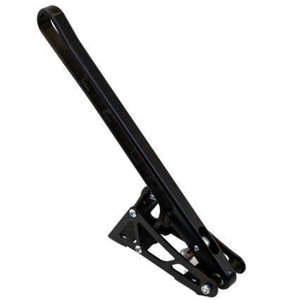 Hydraulic handbrake lever with normal master cylinder position, CNC-machined 6082-T6 aluminum, 410 mm handle, spherical ball bearing pivot, anodized finish (master cylinder not included).