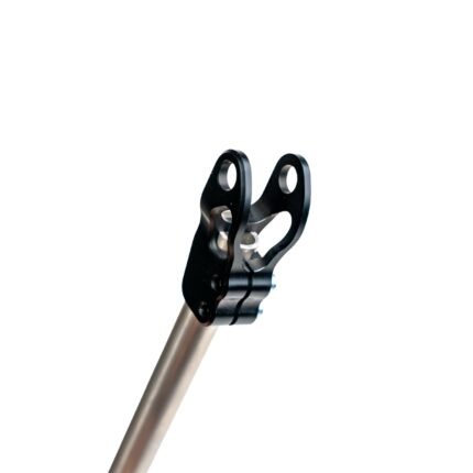 Adjustable BMW gearbox shifter linkage showing length adjustment mechanism – hard anodised 6082 aluminium with dual-shear joints