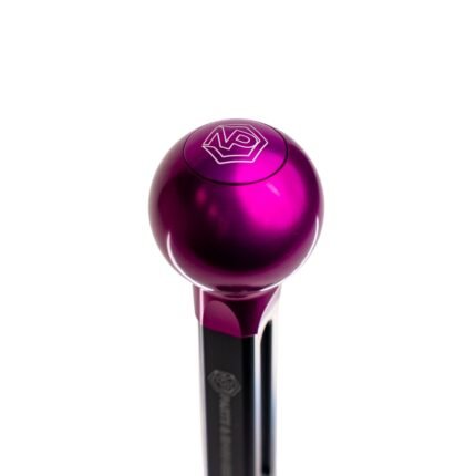 Round shifter knob in purple 6082 aluminium alloy with NP Parts logo, four-bolt mount, for NP Parts short shifters from 2024