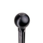 Round shifter knob in black anodised 6082 aluminium alloy with NP Parts logo, four-bolt mount, for NP Parts short shifters from 2024