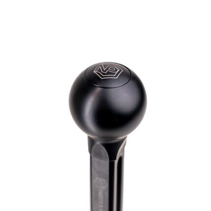 Round shifter knob in black anodised 6082 aluminium alloy with NP Parts logo, four-bolt mount, for NP Parts short shifters from 2024