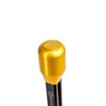 Round shifter knob in gold 6082 aluminium installed on NP Parts short shifter rod, showing four-bolt mount and NP Parts logo