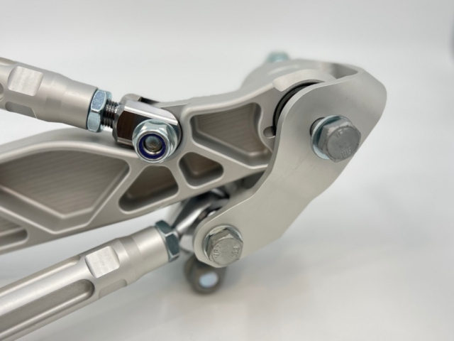 Rod end and billet mounting bracket detail on the BMW Billet Front Suspension Kit
